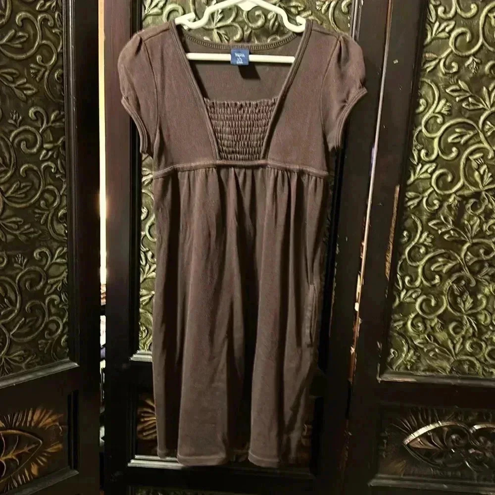 Girls GapKids Solid Brown Dress pockets cap sleeves